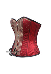 Red Satin Net Gold Sequins Hand Work Burlesque Gothic Costume Overbust Plus Size  Bustier Top